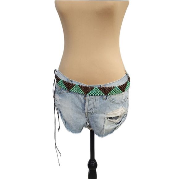 4x$25 Wooden beads  brown  mint waist tie belt  Small to medium - Picture 1 of 10